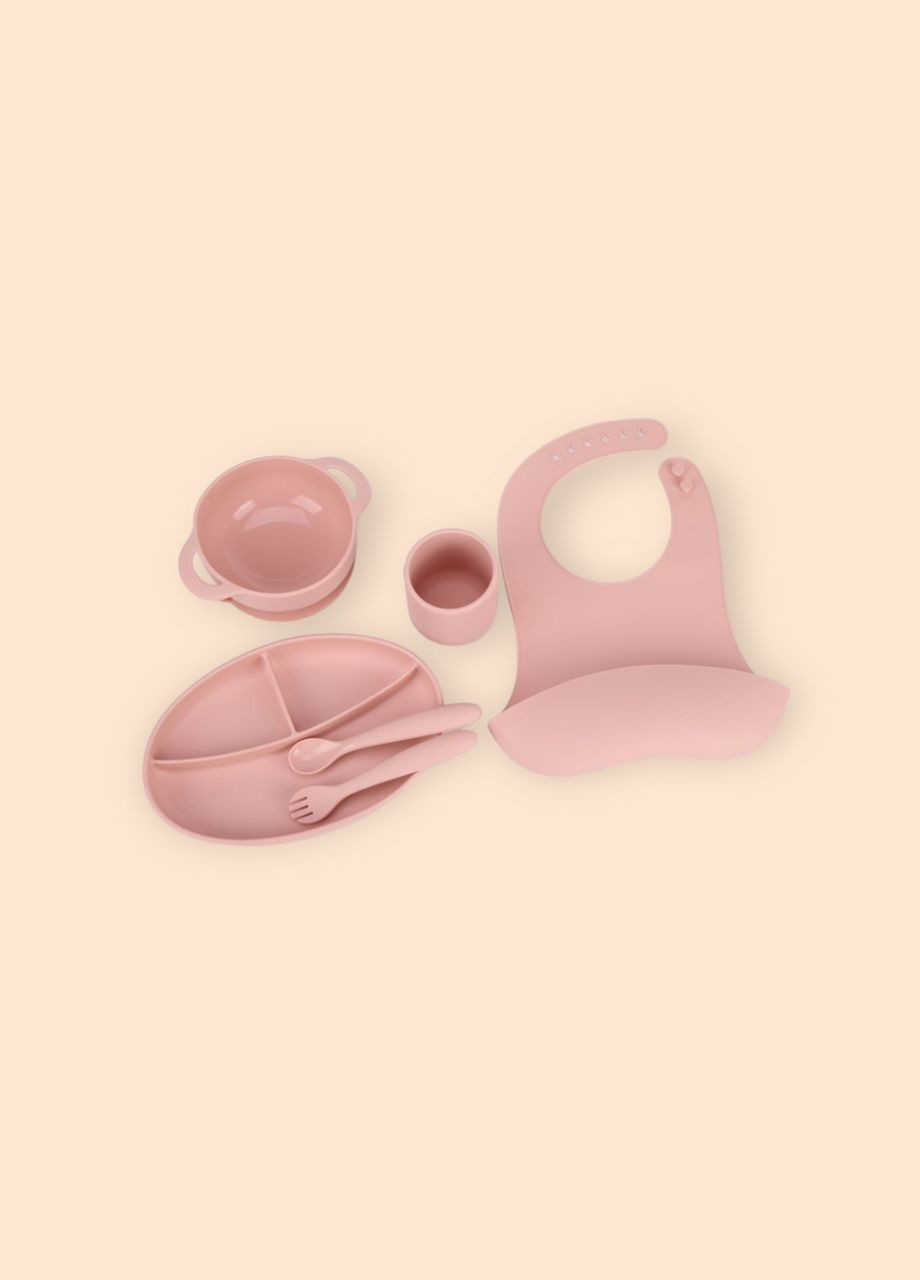 Набір силіконового посуду для першого прикорму дітей, 6 предметів, Pink oldbro (330766683)
