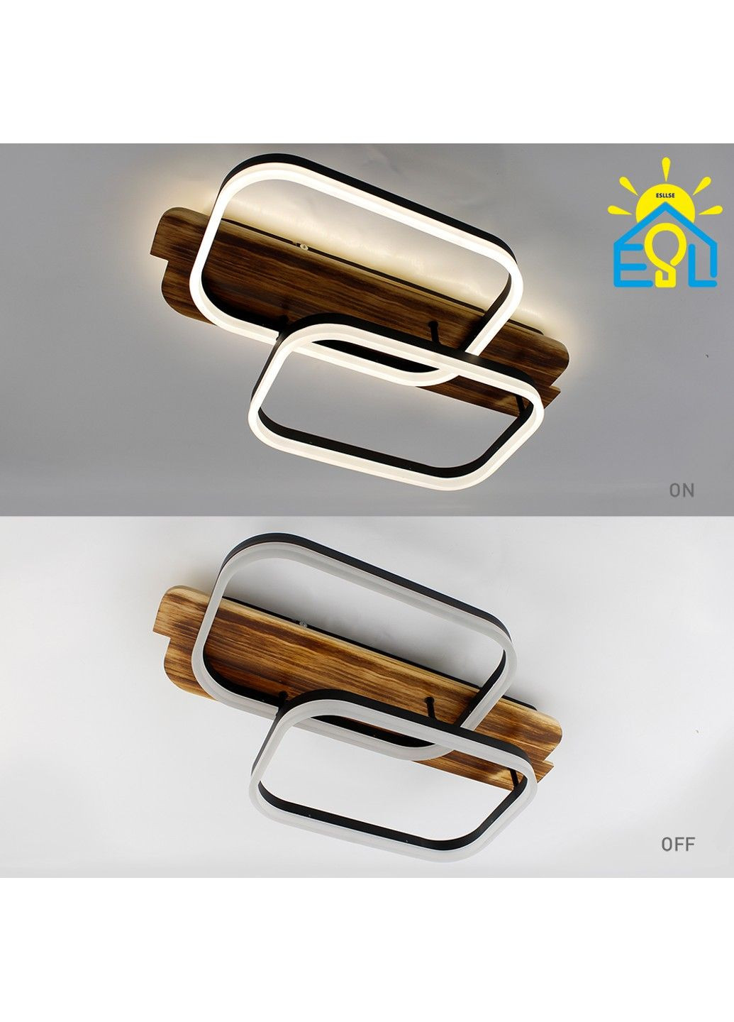 Керована світлодіодна люстра WOODY 95W-2SQ-APP-650x420x135-BLACK/WOOD-220-IP20 ESLLSE (301020877)