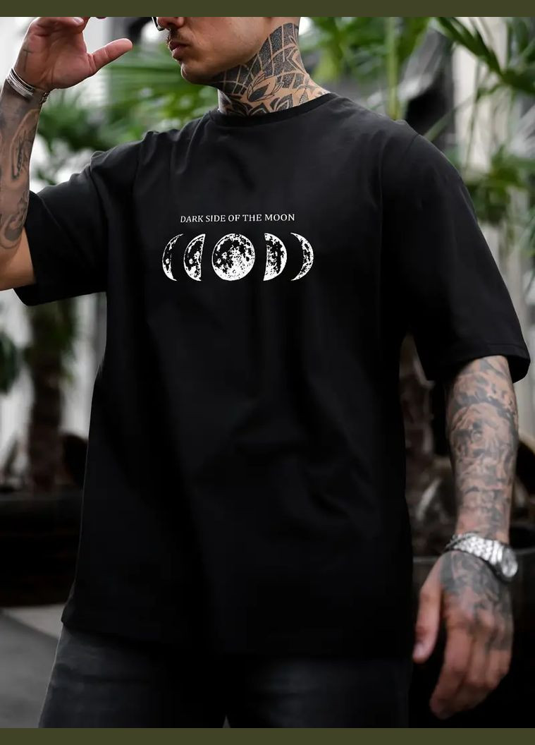 Комбинированная черная удобная оверсайз футболка с модным дизайном No Brand