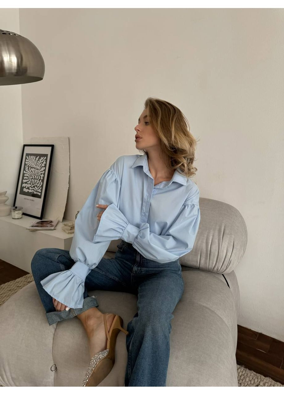 Голубой кэжуал рубашка однотонная Adelante