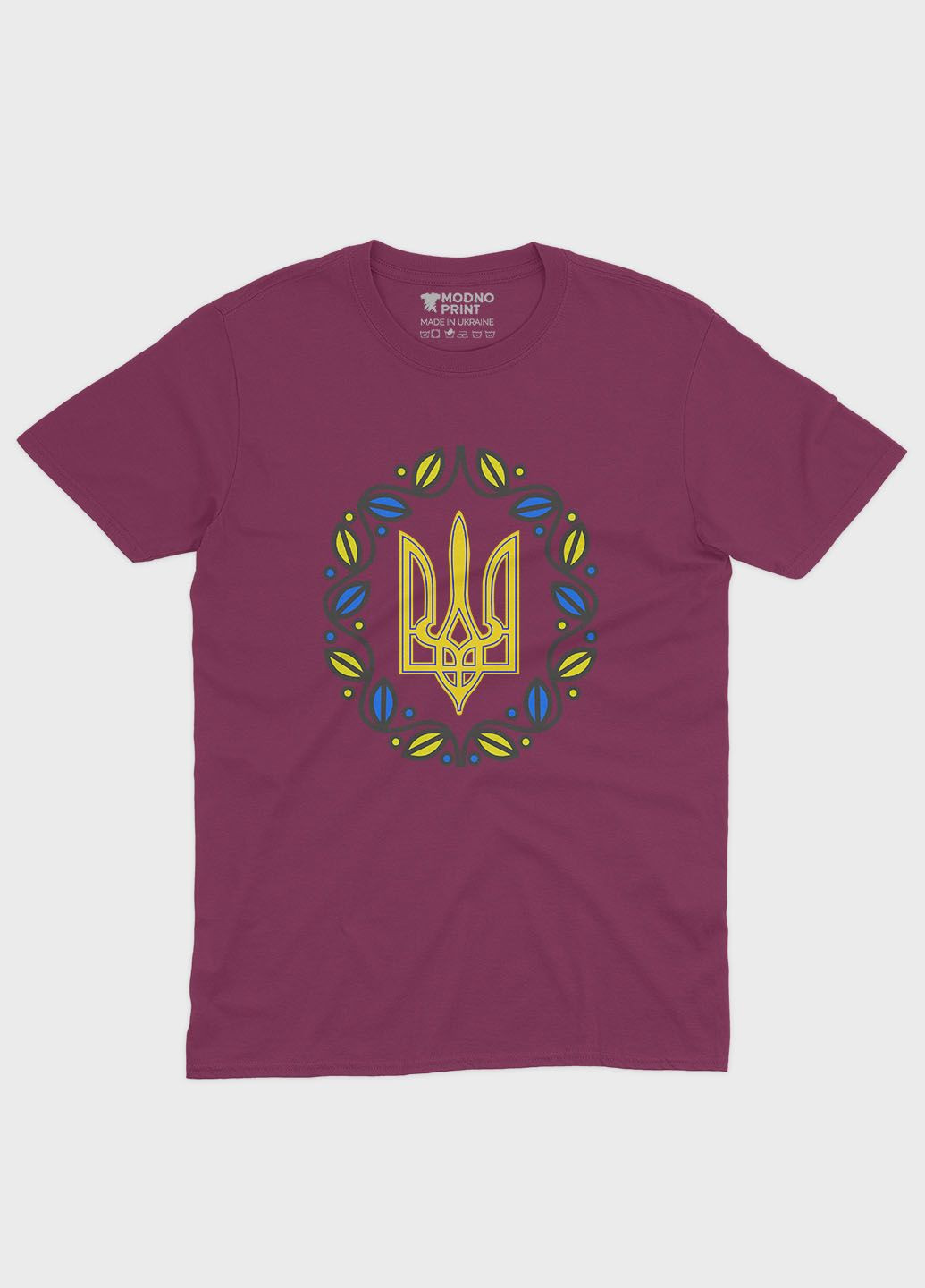 Бордовая мужская футболка с патриотическим принтом гербтризуб (ts001-2-bgr-005-1-052) Modno