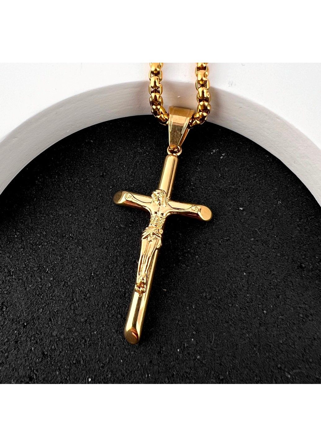Позолочений хрестик із розп'яттям з медичної сталі PSC-070 No Brand (351503748)
