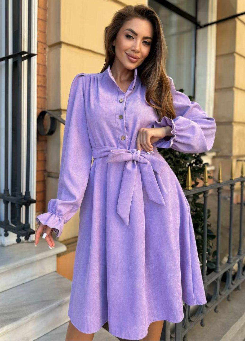 Бузкова повсякденний сукня на гудзиках з поясом сукня-сорочка Україна однотонна