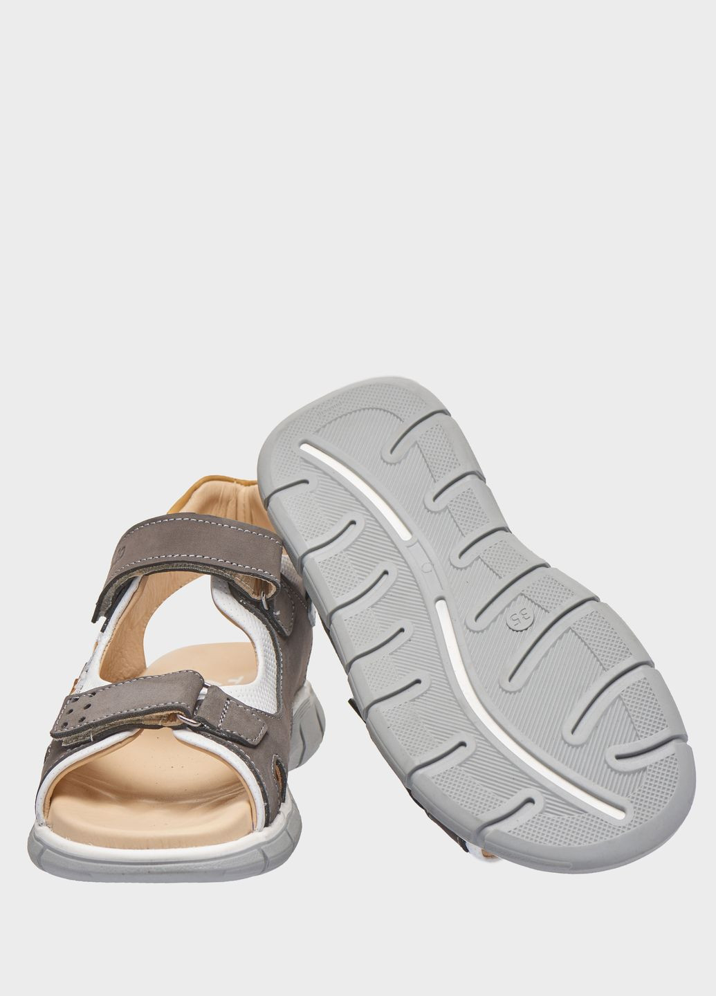 Серо-коричневые кэжуал сандали Theo Leo на липучке