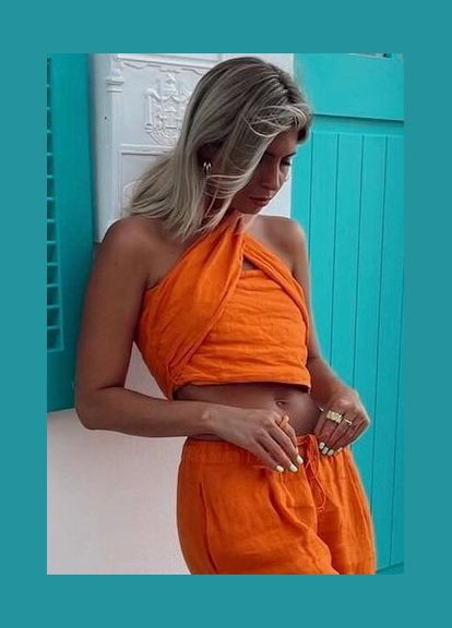 Короткий льняной топ Zara (327666267)