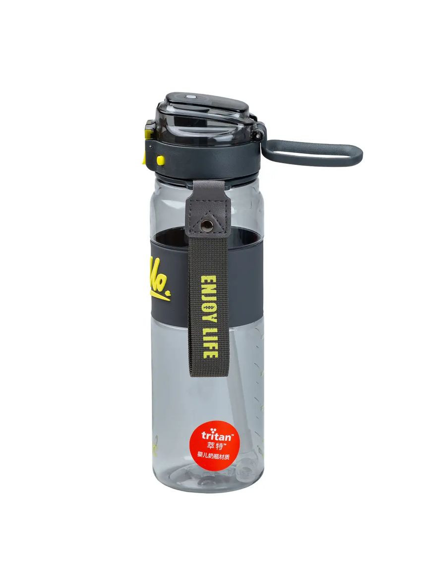 Бутылка для воды спортивная Hello 860 мл с трубочкой и ручкой, черный Happy Life (322855573)