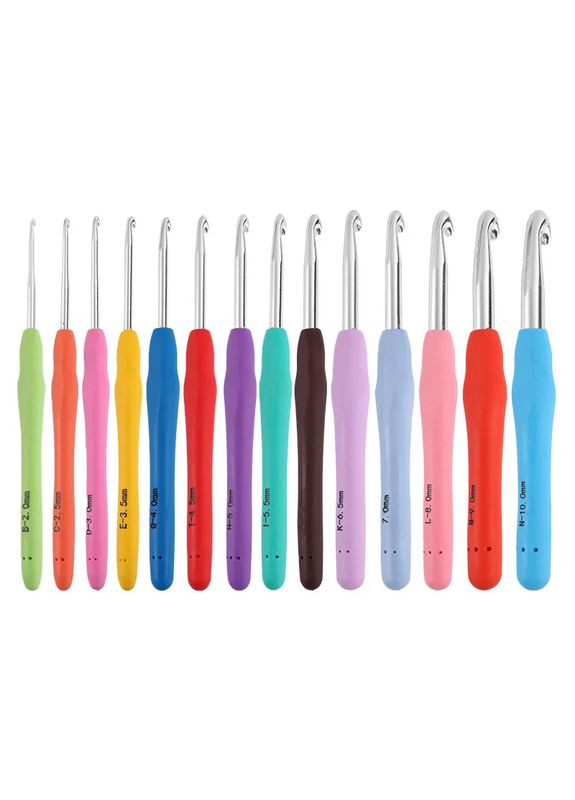 Набор крючков для вязания в косметичке, 14 цветных крючков, размер 2.0/10.0 мм. Крючков (344573376)