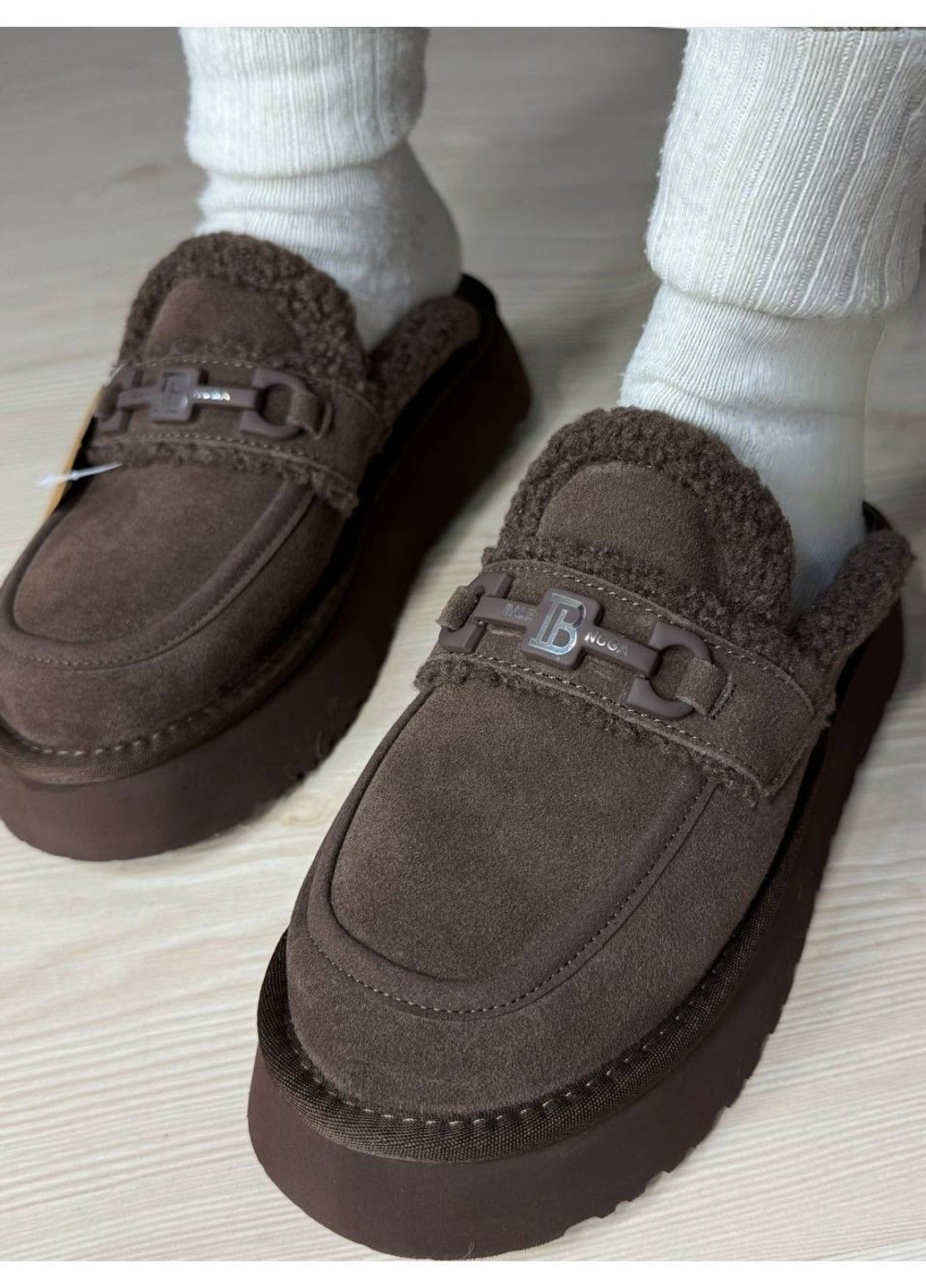 Уггі жіночі 080-24 лофери капці на платформі з хутром коричневі ITTS (370091885)