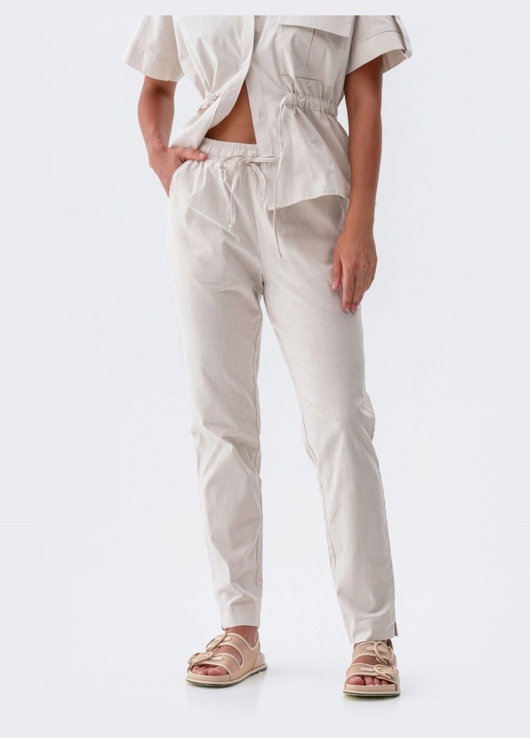 бежевые брюки с завышенной талией на кулиске Dressa (301506507)