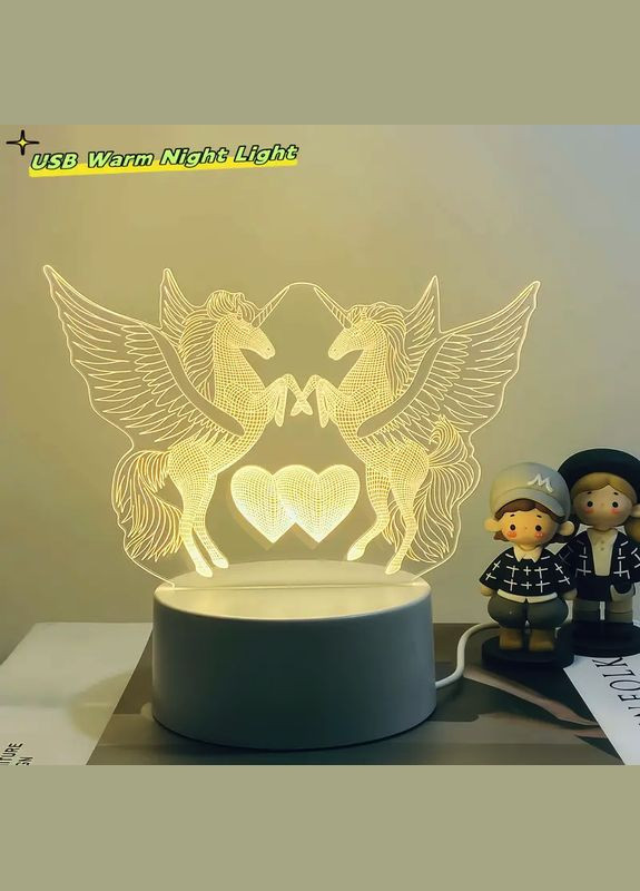 3D нічник T3, White (Єдинороги з серцем) VHG (338221108)