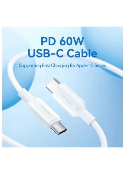 Кабель USB 2.0 Type-C M-M, 1.0 м 60W White Nickel-Plated Vention (397094004)