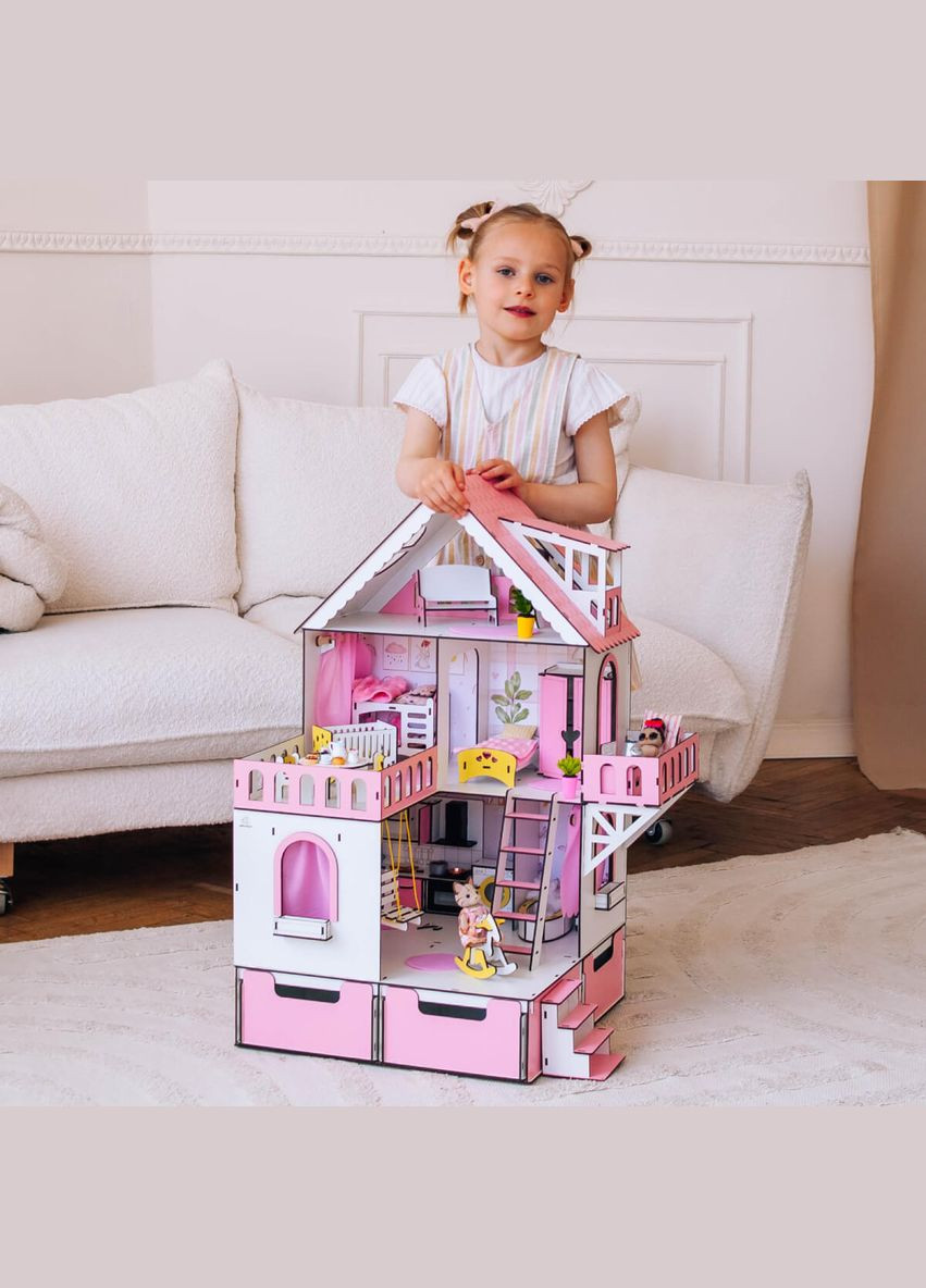 Кукольный домик Мини коттедж с органайзером с мебелью гостинная розовый (kdl001op) NestWood (311300752)