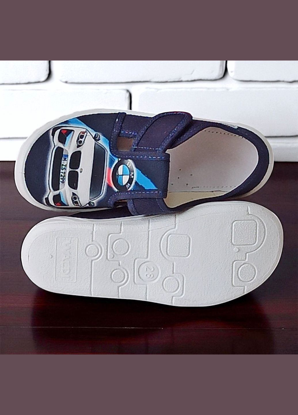 Синие ортопедические тапочки на липучке для мальчика сменная обувь в садик сменка валди Waldi