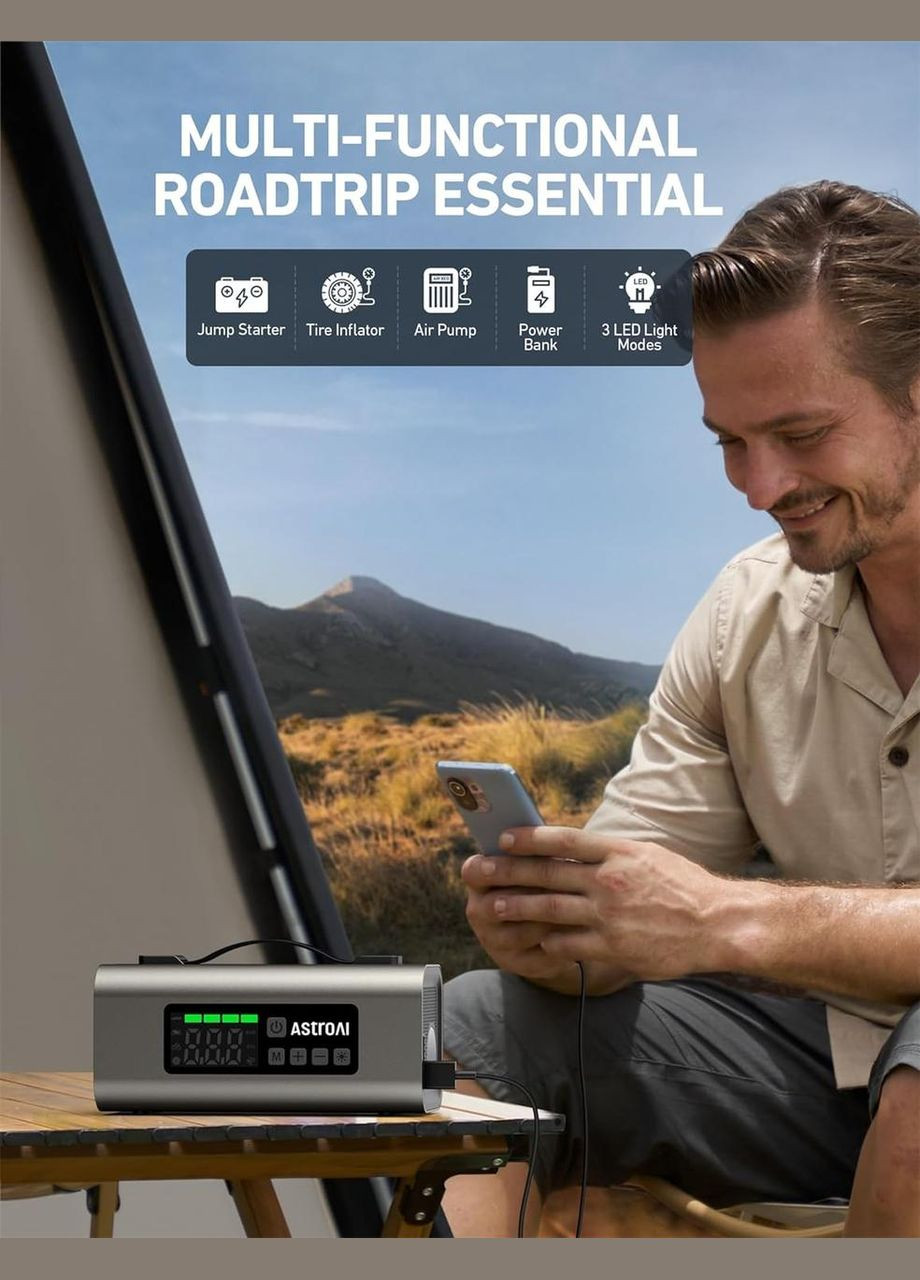 Пусковое устройство Jump Starter 2500А с мощным воздушным компрессором, Grey AstroAI (336377287)