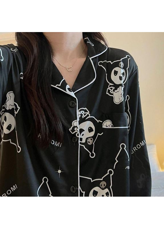 Чорна всесезон піжама kuromi з довгим рукавом. підліткова брючна піжама в класичному стилі. в комплекті: сорочка + штани. No Brand