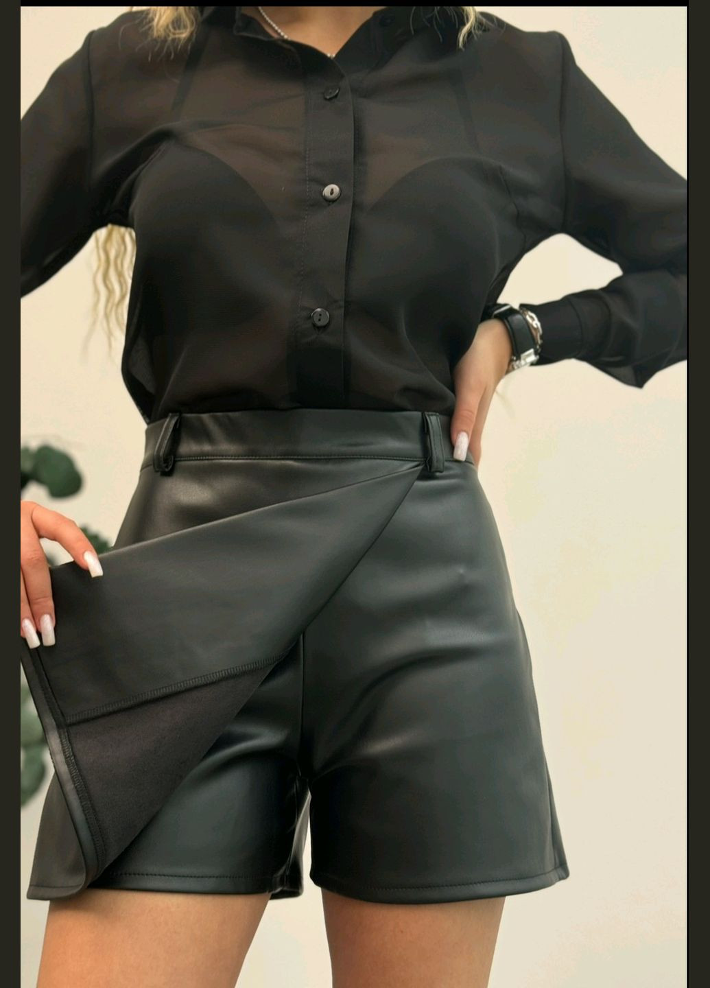 Шкіряні Спідниця- шорти жіночі короткі чорні Canvas приталена (315885261)
