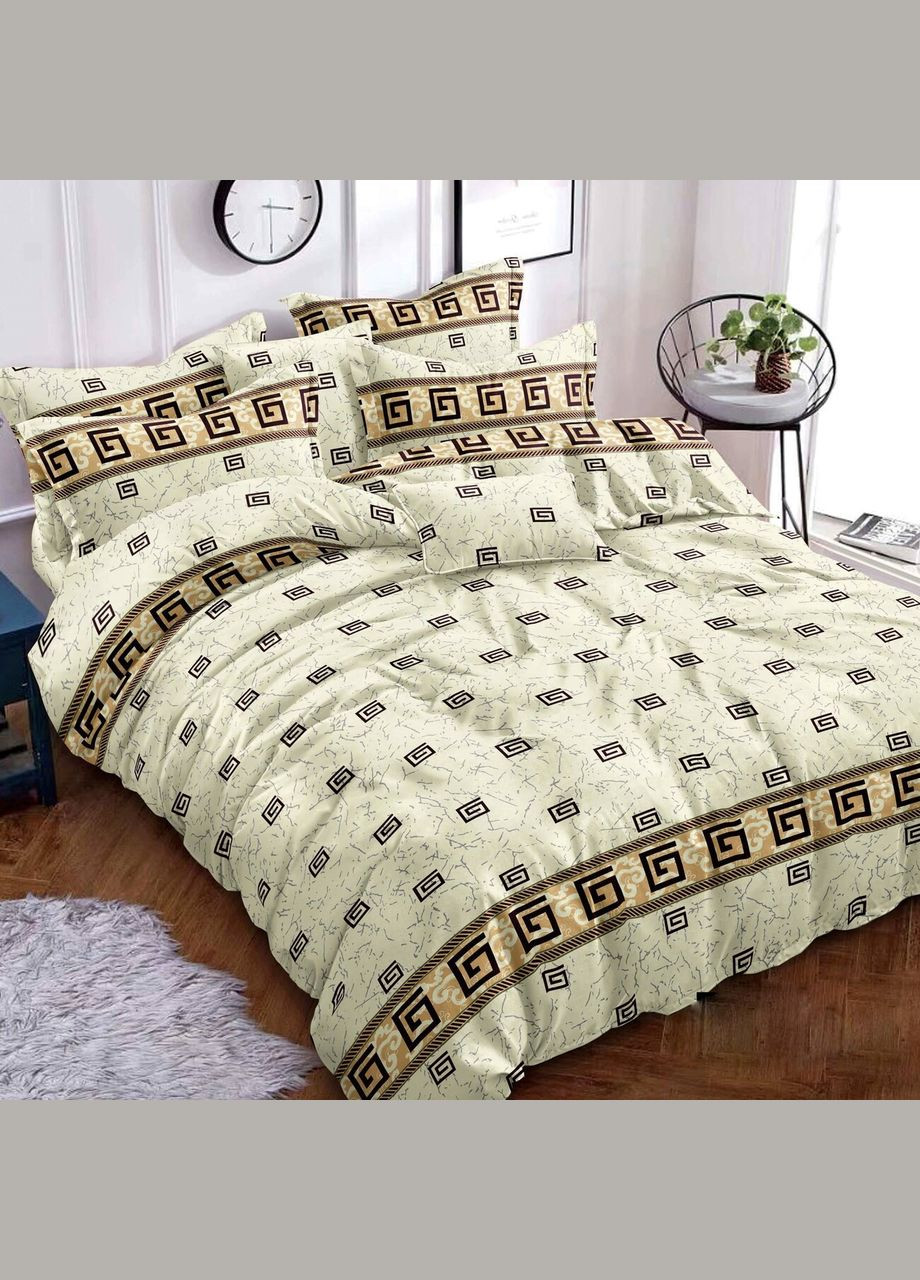 Постельное белье двуспальное светло-бежевое Абстракция Фланель Байка 954207 Ananasko (330642491)