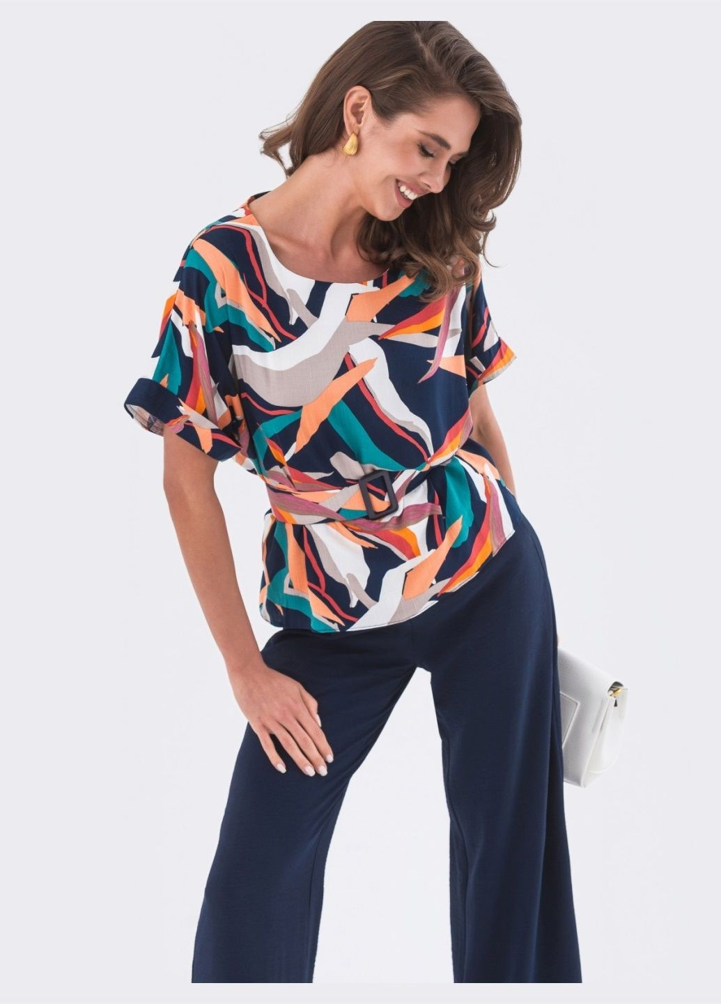 принтованный костюм из блузки и брюк тёмно-синий Dressa (293486212)