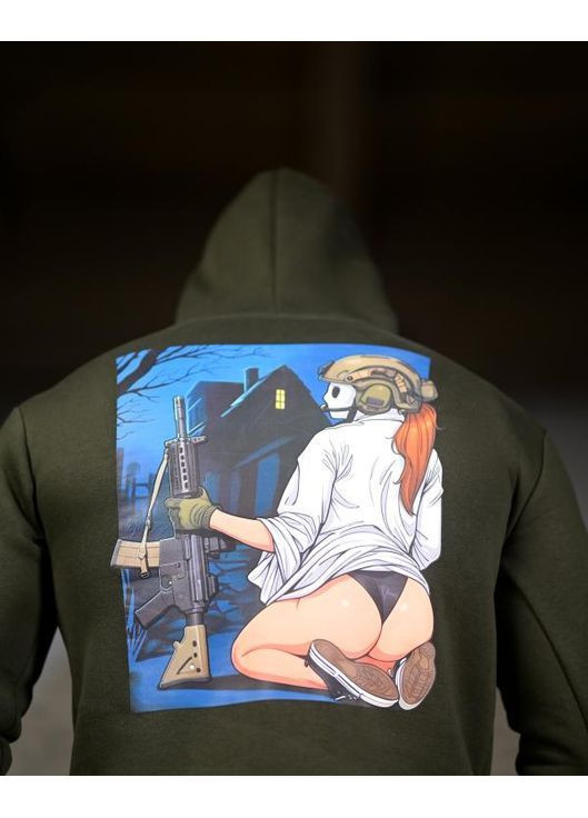 Армейское мужское худи на флисе Девушка олива Freedom (365731151)