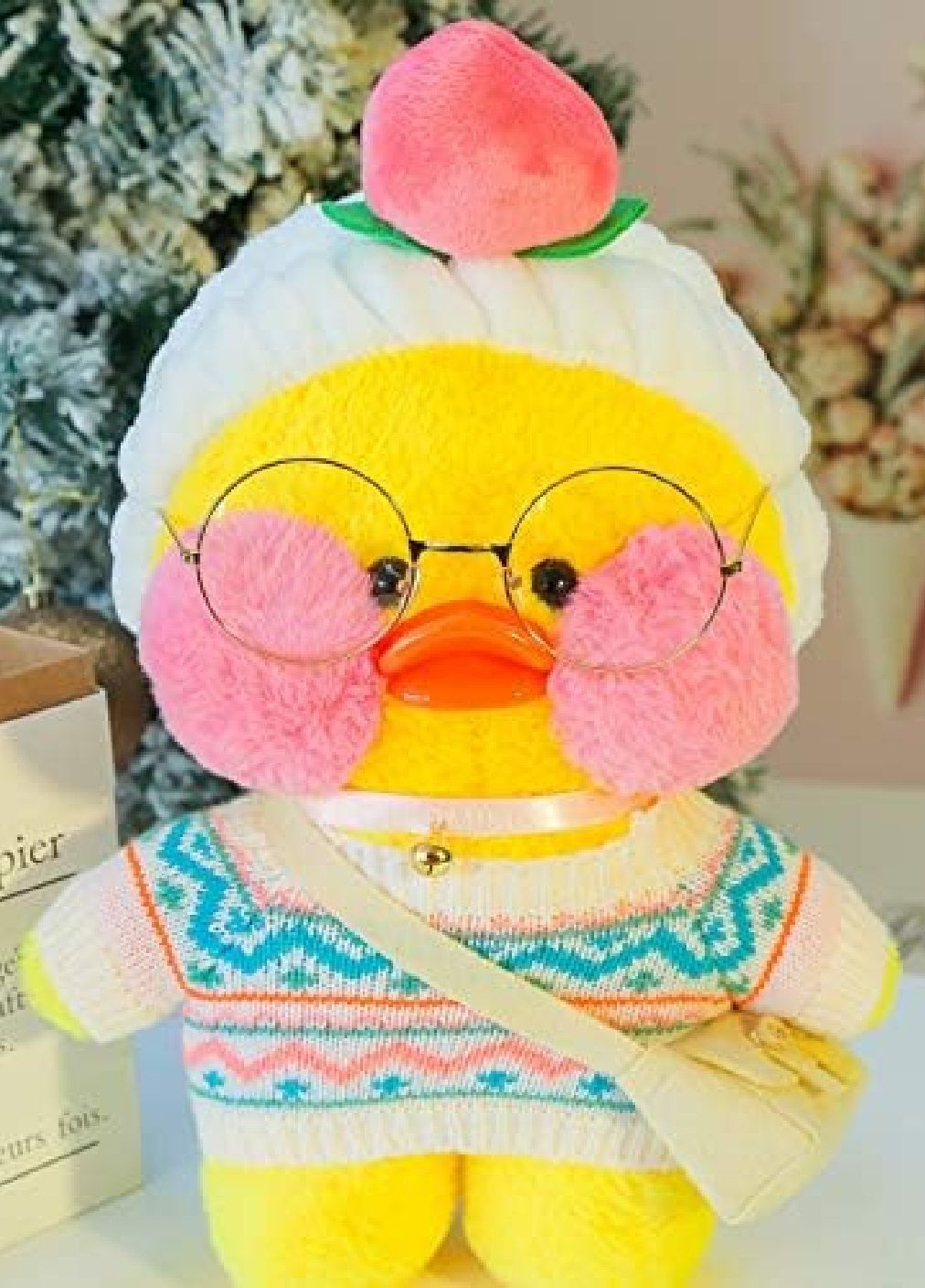 М'яка дитяча плюшева іграшка з аксесуарами жовта качка Лалафанфан у светрі 30 см (477400-Prob) З пов'язкою на голові Unbranded (296909608)
