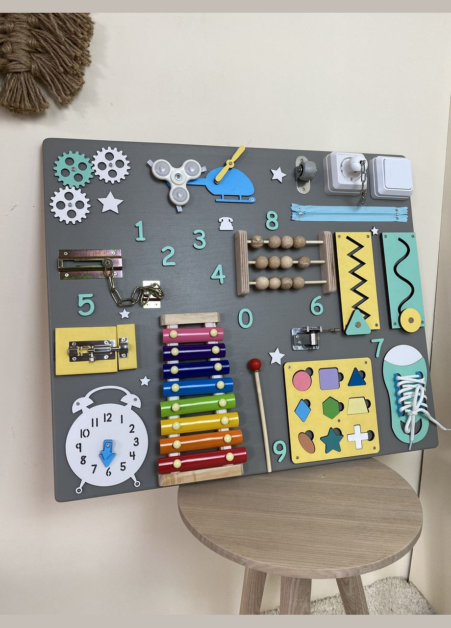 Стильный яркий бизиборд деревянная развивающая игрушка 50х60 см No Brand (355890448)