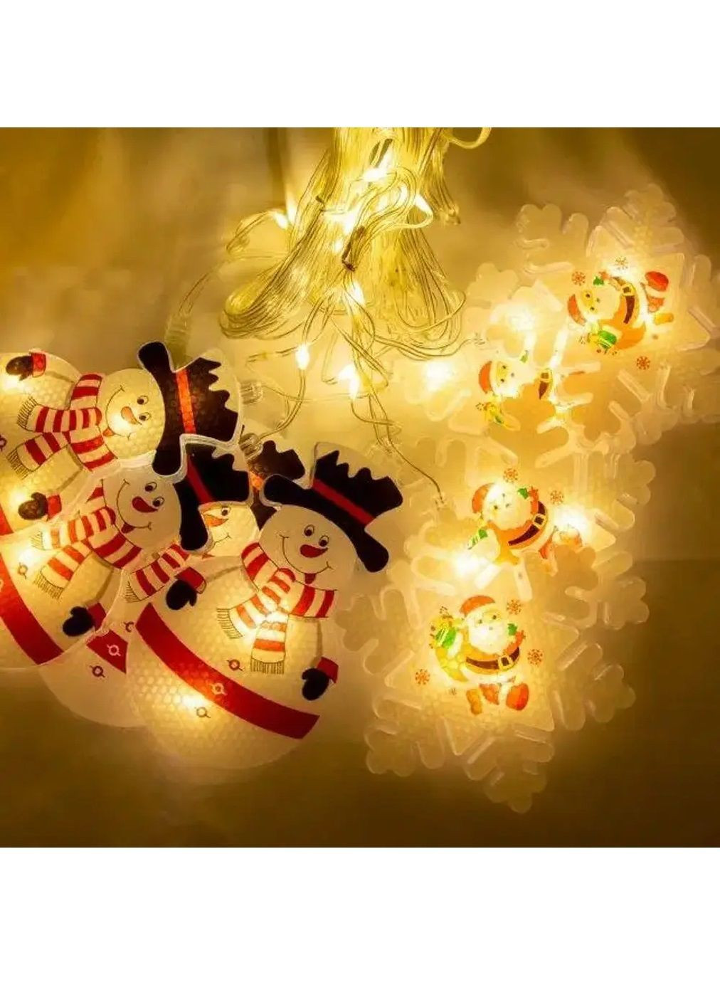 Гірлянда світлодіодна новорічна зі сніжинкою сніговиком роботою від мережі 220В 3х0,7 м 90 лампочок (482124-Prob) Тепла біла Unbranded (370688107)