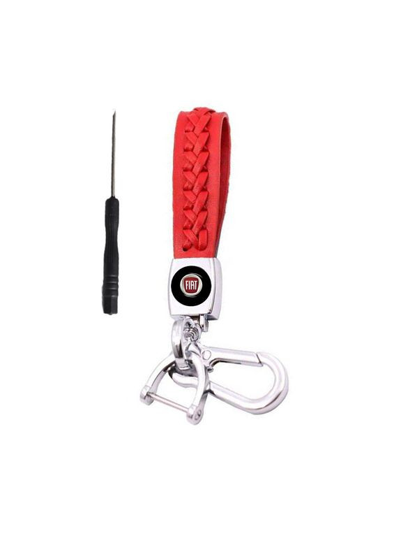 Брелок для ключів з логотипом червоний фурнітура ХРОМ (ремінець+карабін+викрутка) Fiat (369610367)