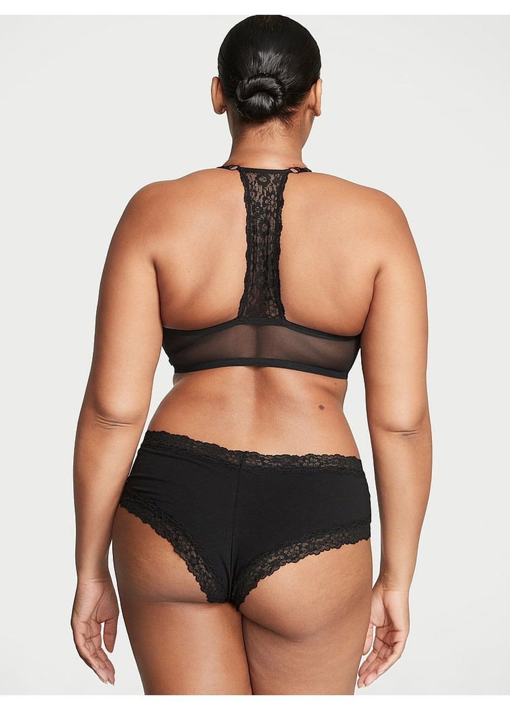 Бавовняні Трусики Lace-Waist Cotton Cheeky Panty Black Victoria's Secret (317788655)