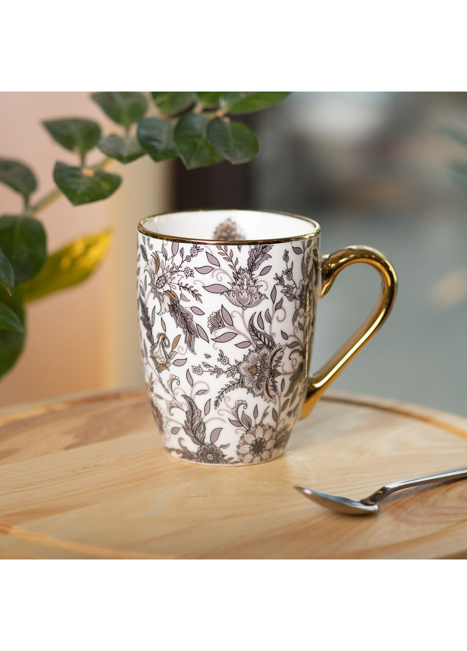 Фарфоровая чашка 400 мл с золотым ободком и золотой ручкой Серая RX-N240665G Liling Rongxiang Ceramic (369143090)