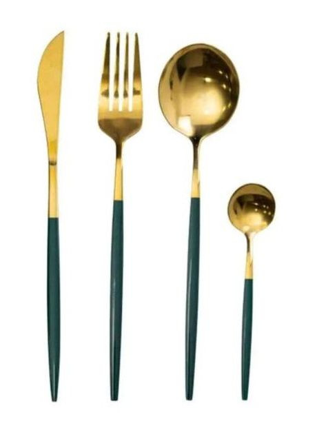 Набір столових приборів Yiwu HP-20-44 нержавіюча сталь 24 предмети на 6 персон Золотистий з зеленим No Brand (360977438)