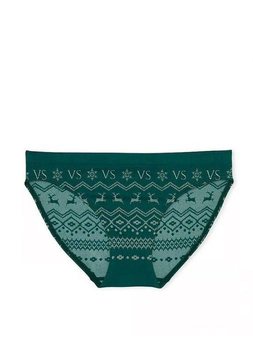 Трусики жіночі новорічні Victorias Secret Seamless Christmas Reindeer Bikini Panty Green Зелені Victoria's Secret Безшовна (316653556)
