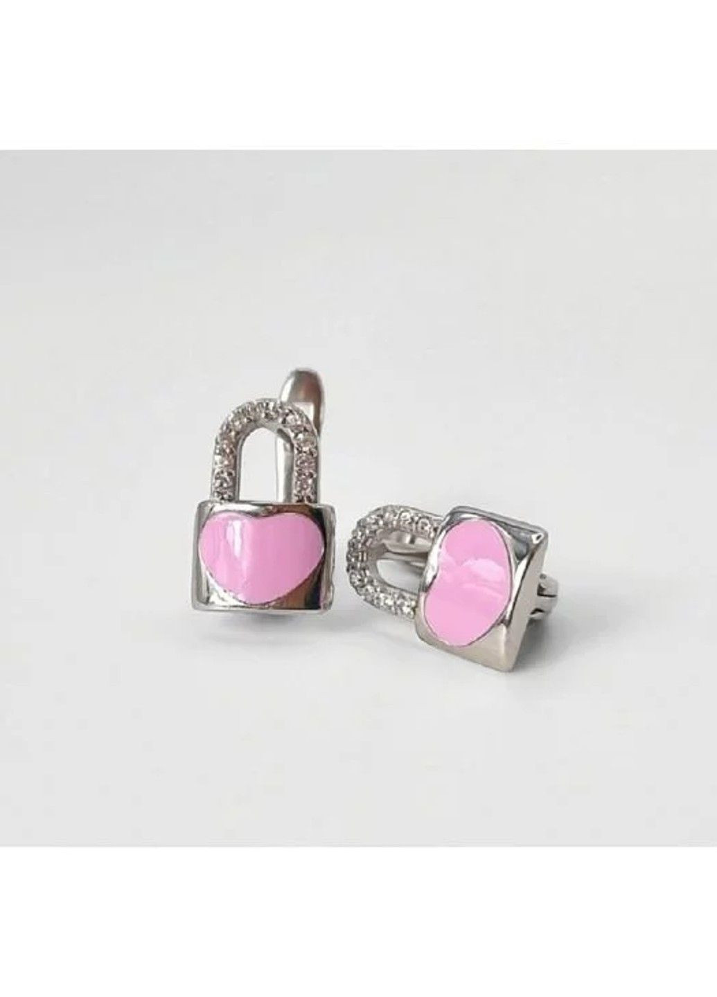 Срібні сережки "Замочок" з рожевою емаллю UMAX (290851684)