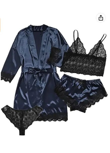 Атласный комплект с халатом, двойка, трусики и пояс. Халат с пеньюаром, пижама двойкой и трусиками China (360863350)