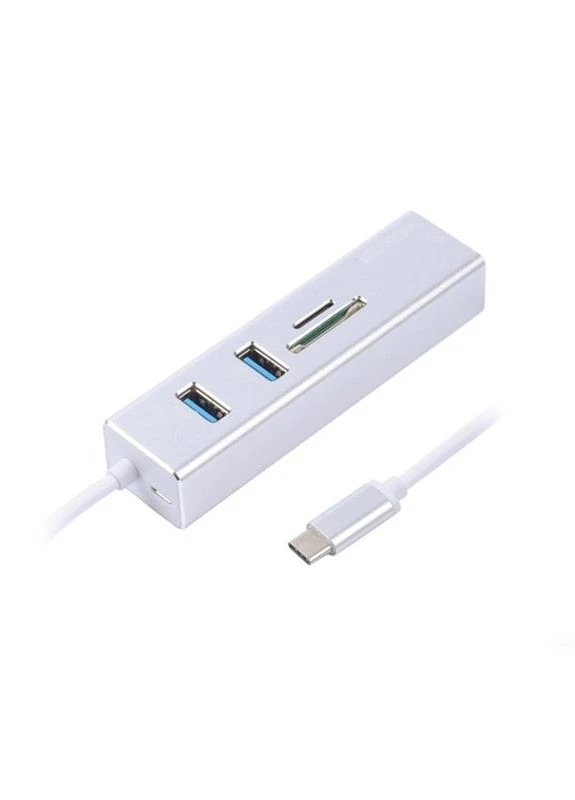 Концентратор USB Type-C 2хUSB3.0, RJ-45, microSD/TF, металл, Grey (NECH-2P-SD-01) Maxxter (332977335)