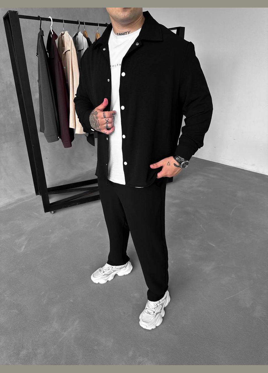 Чорний літній костюм: штани та сорочка з легкого дихаючого матеріалу з сорочкою, брючний Україна