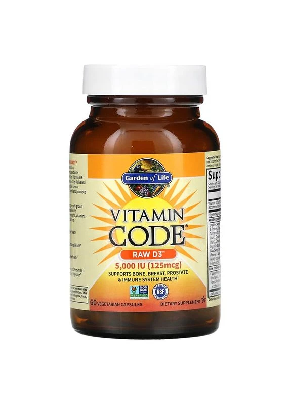 Сырые Витамины, Витамин D3, RAW D3, Vitamin Code,, 125 мкг (5000 МЕ), 60 вегетарианских капсул Garden of Life (322285089)