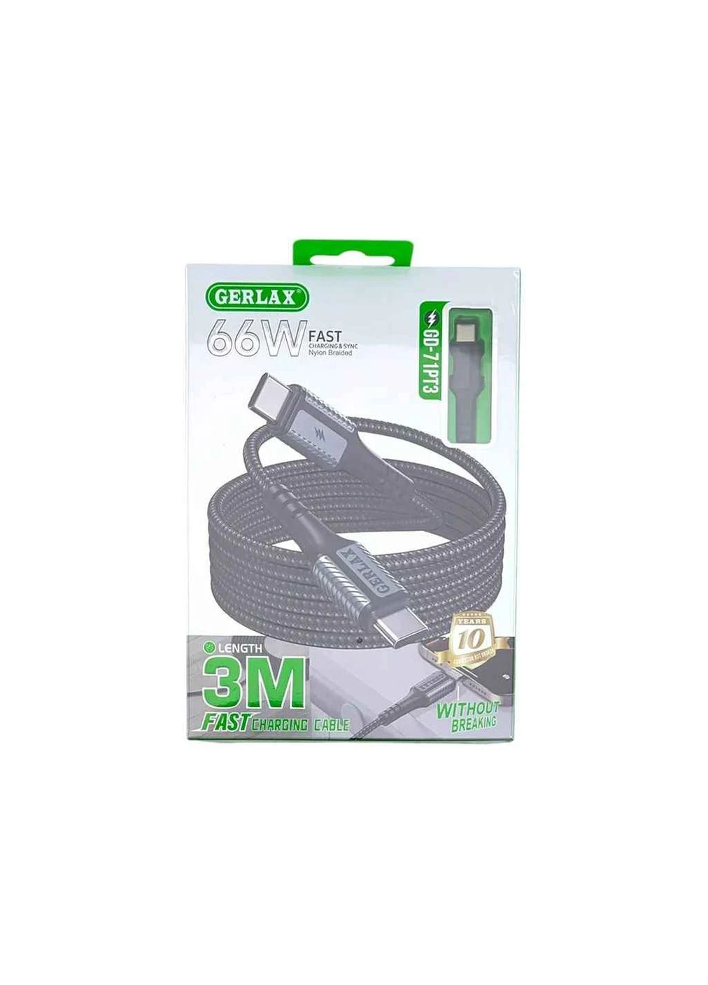 Кабель Type-C - Type-C GD-71PT3 6A QC3.0 тканевый черный 3м ТМ GERLAX No Brand (397340533)