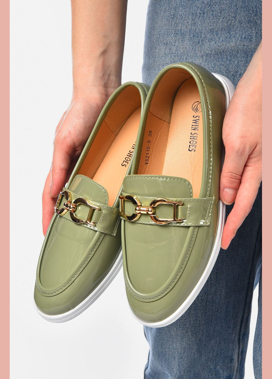 Let's Shop Туфлі-лофери жіночі оливкового кольору лофери оливковий з текстиль, україна — демісезон (331288219)