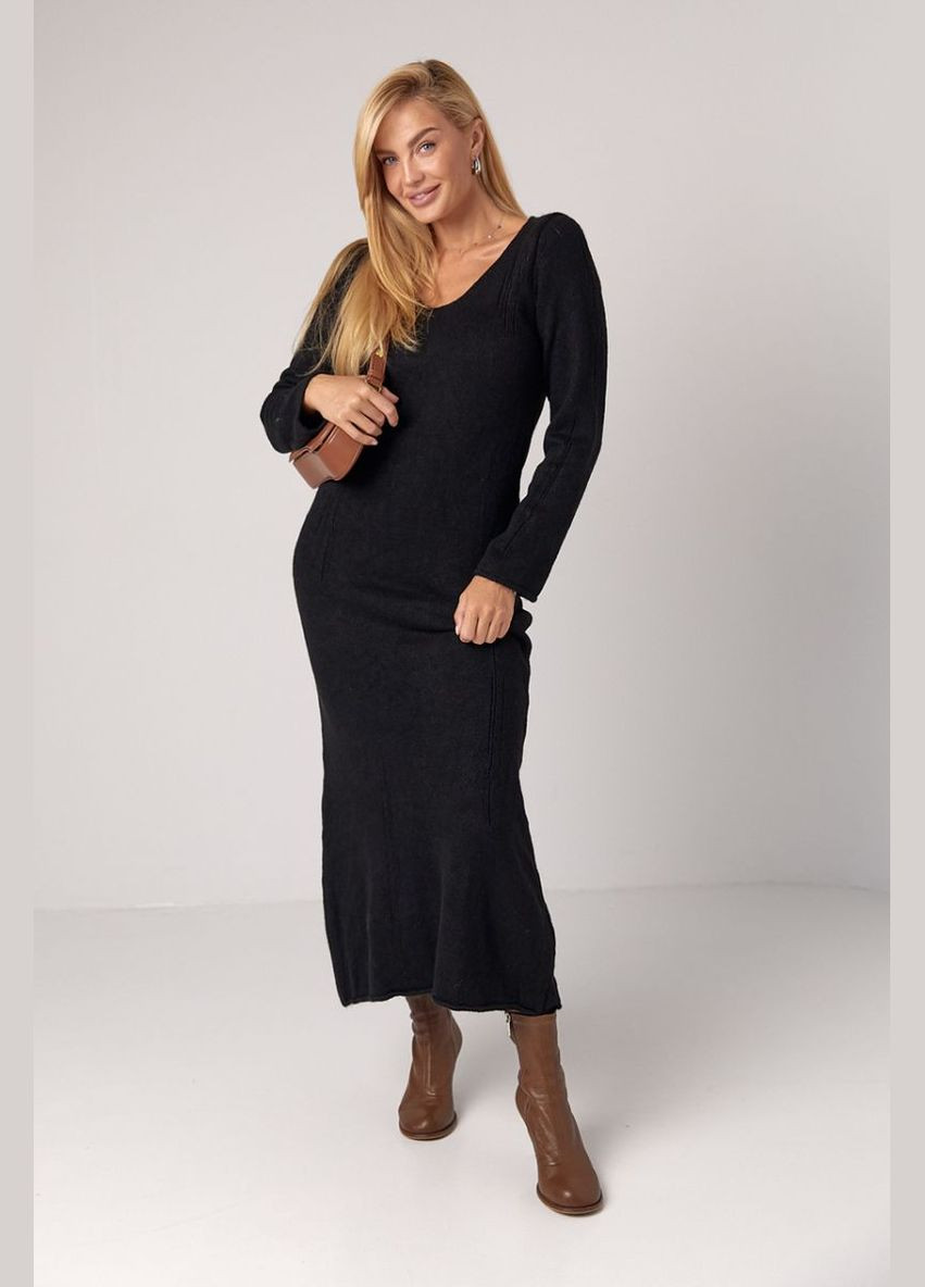 Чорна повсякденний довга в'язана сукня з v-подібною горловиною 5883 Lurex