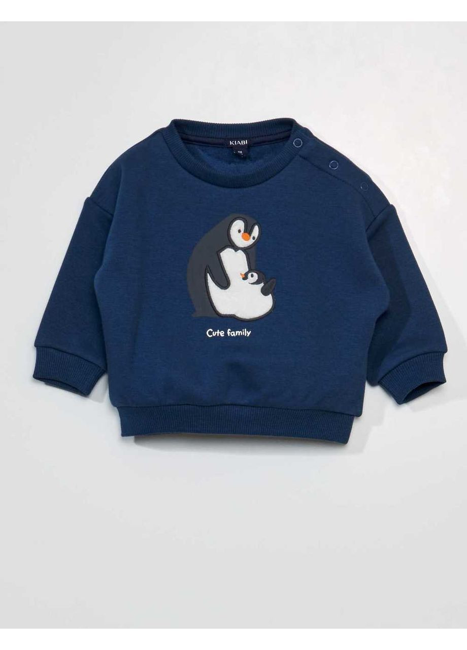 Kiabi свитшот флис,темно-синий с принтом, темно-синий