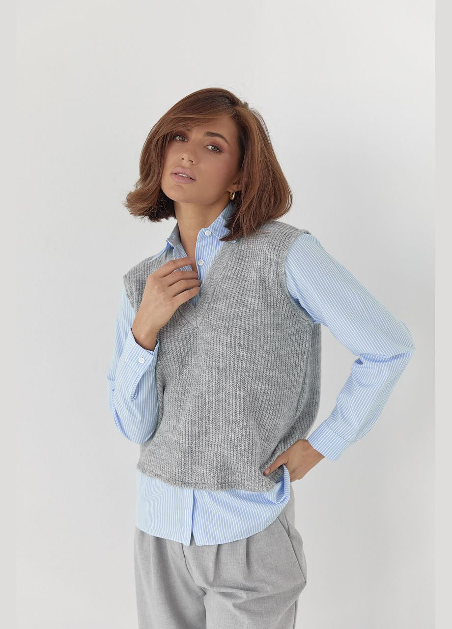 Жіноча сорочка з в'язаним жилетом - сірий Lurex (277358371)