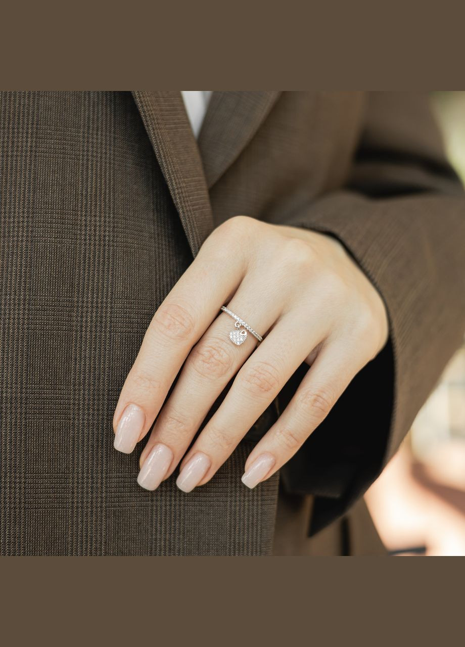 Кольцо серебряное тонкое Сердечко подвеска с белыми фианитами No Brand (333705508)