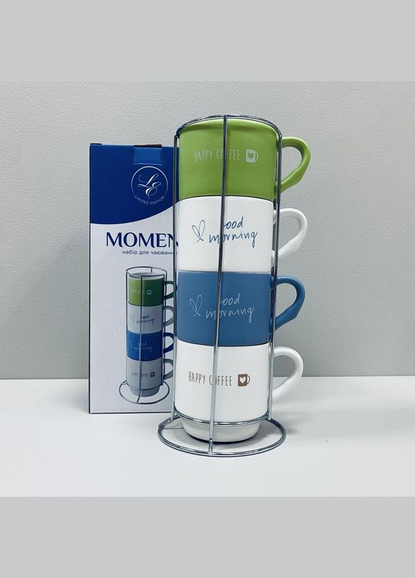 Набір чашок порцелянових на металевій підставці 4 шт 345 мл Limited Edititon Moment B248-T2330 Limited Edition (315780130)