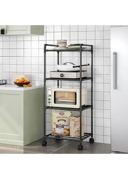 Полиця-стелаж підлогова на коліщатках для кухні 138×42×32 см Light Shelf LS-7801 Black No Brand (356740064)