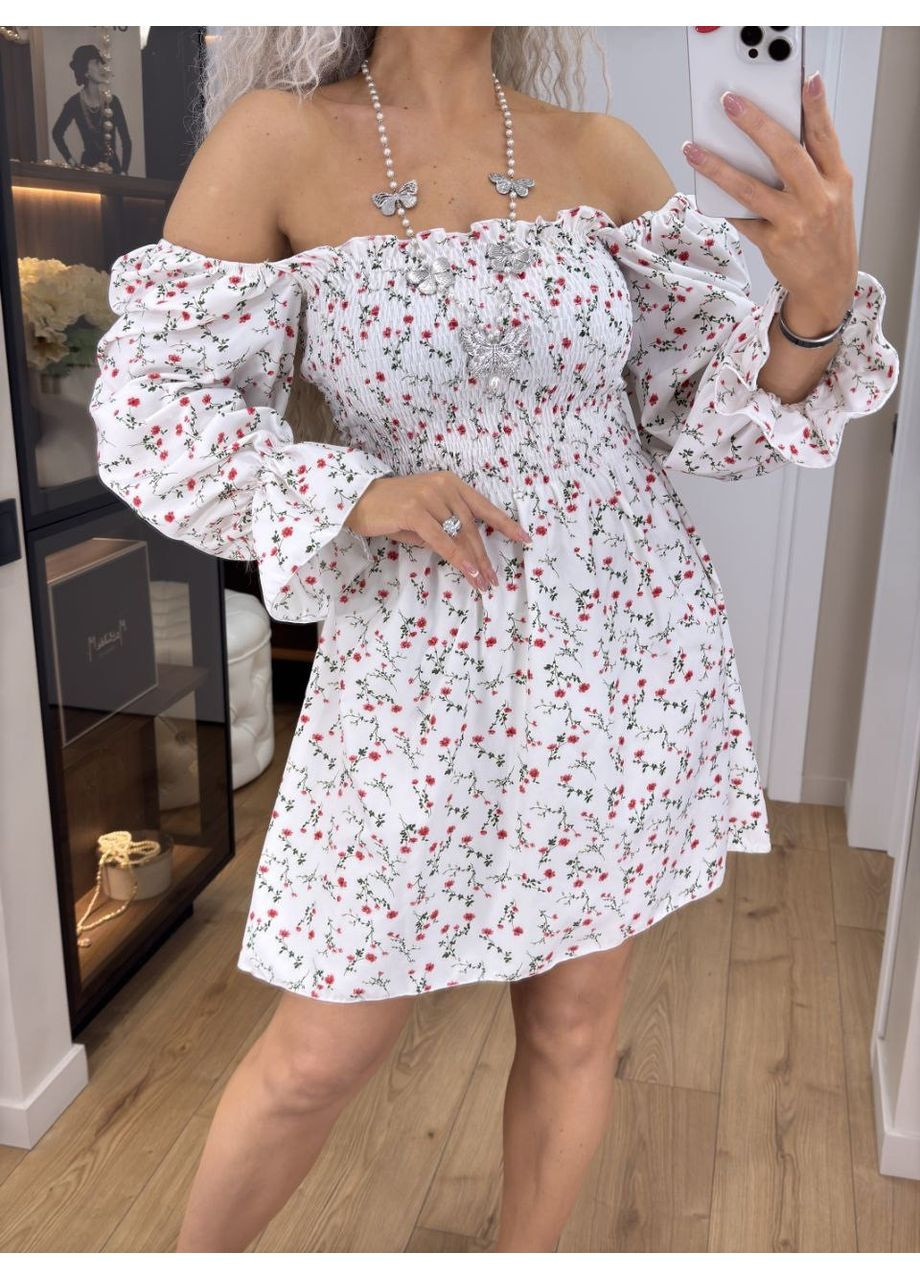 Белое вито платье No Brand с цветочным принтом