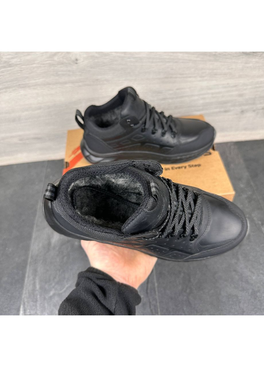 Чорні чоловічі шкіряні зимові кросівки No Brand