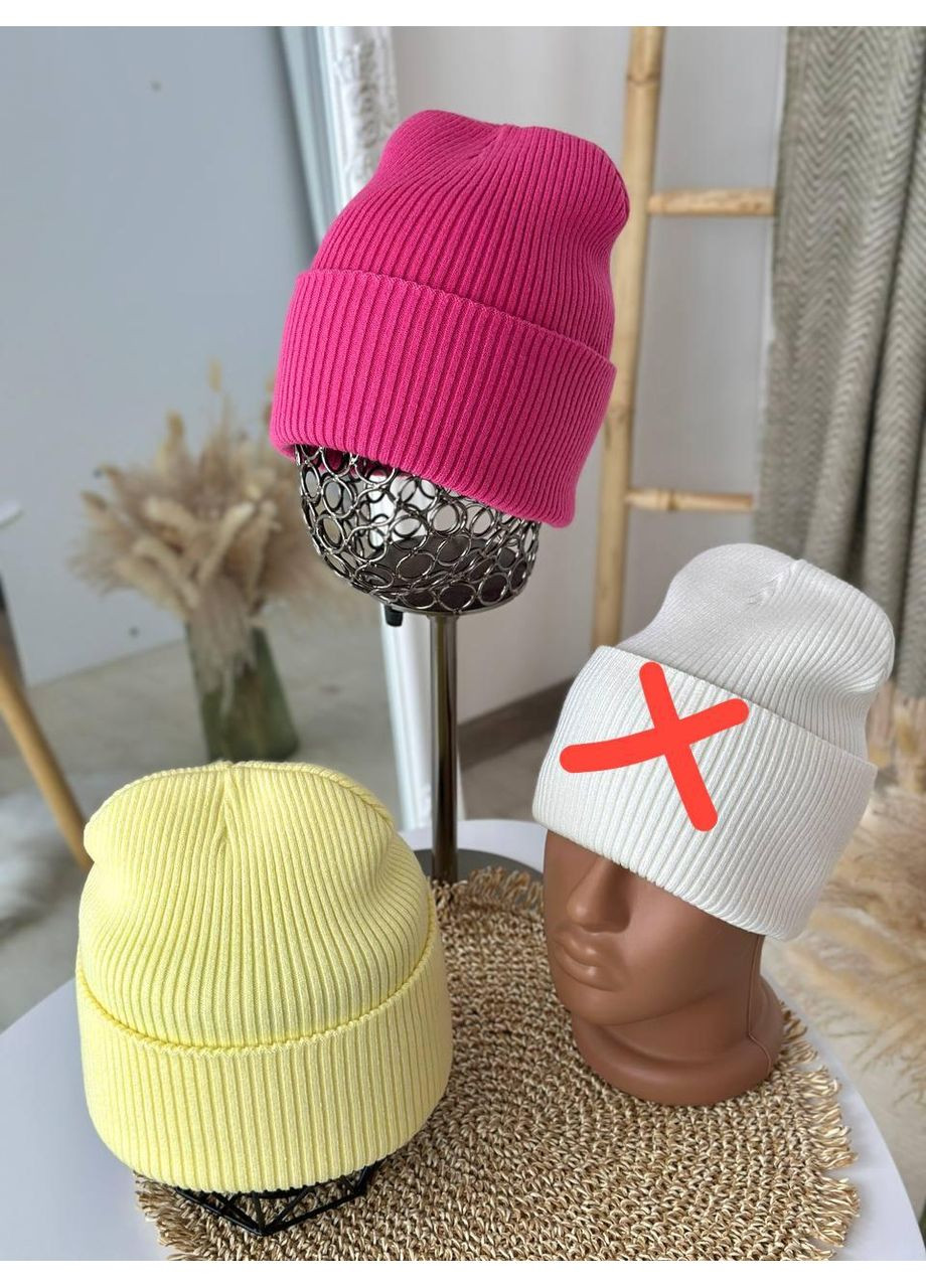 Шапка жіноча базова з невисокой лопаткой. Шапка в’язана з подвійним відворотом жіноча No Brand (362917700)