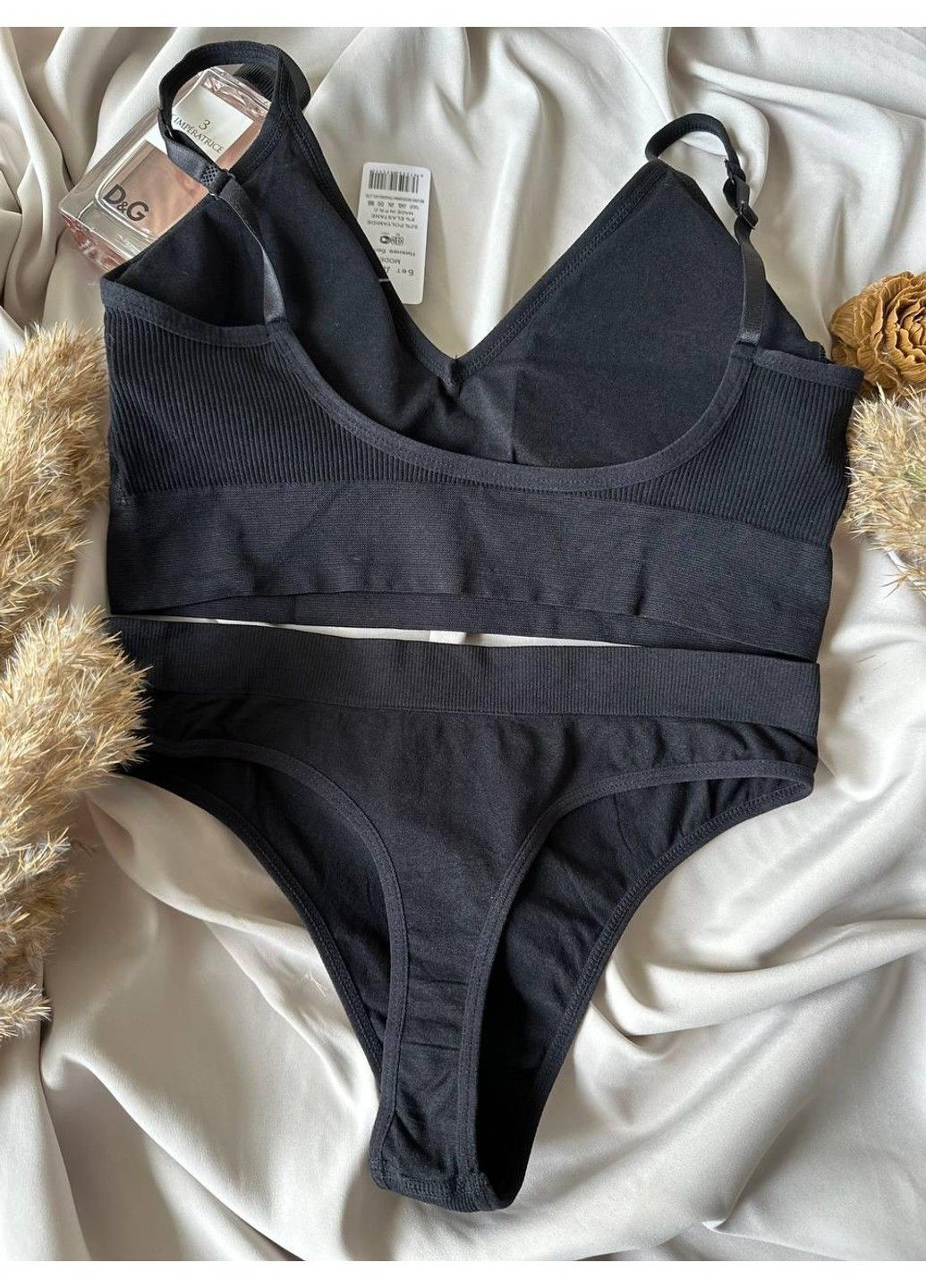 Черный комплект женского нижнего белья трусики и топ Beisdanna