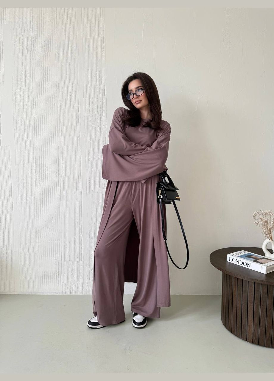 Костюм тройка кофейного цвета, красивый, из турецкой ткани,идеальный вариант для тех кто любит комфорт и удобство No Brand 9955-1 (323000543)