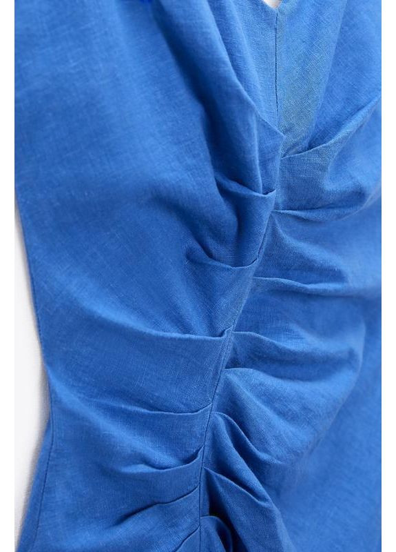 Синя сукня міді з льоном і зборками Zara